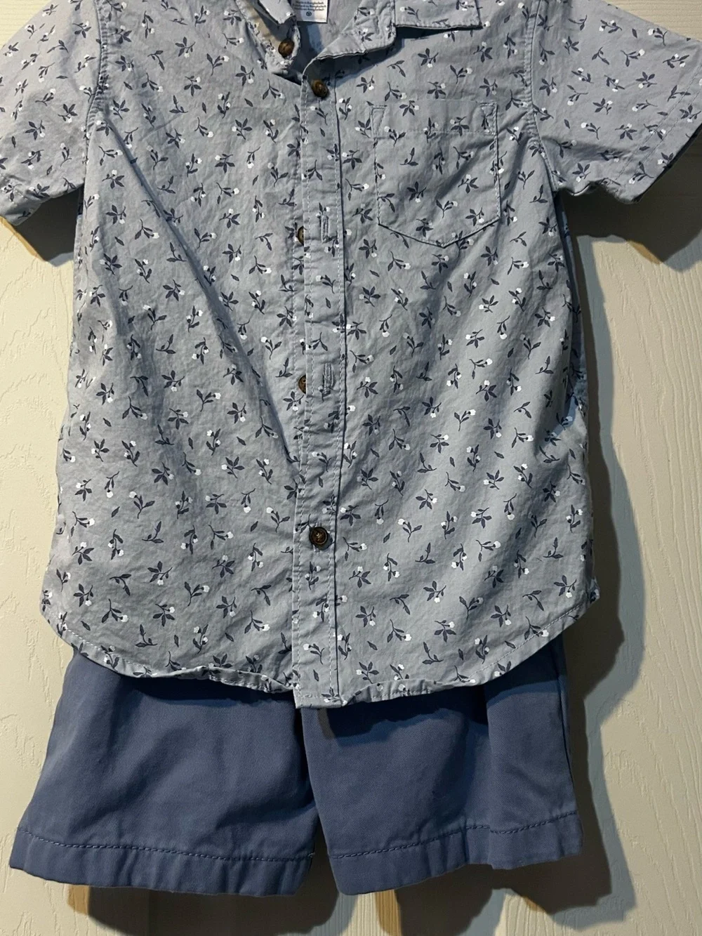 Carter's Light Blue Floral Button-Up Shirt and Navy Blue Shorts Set